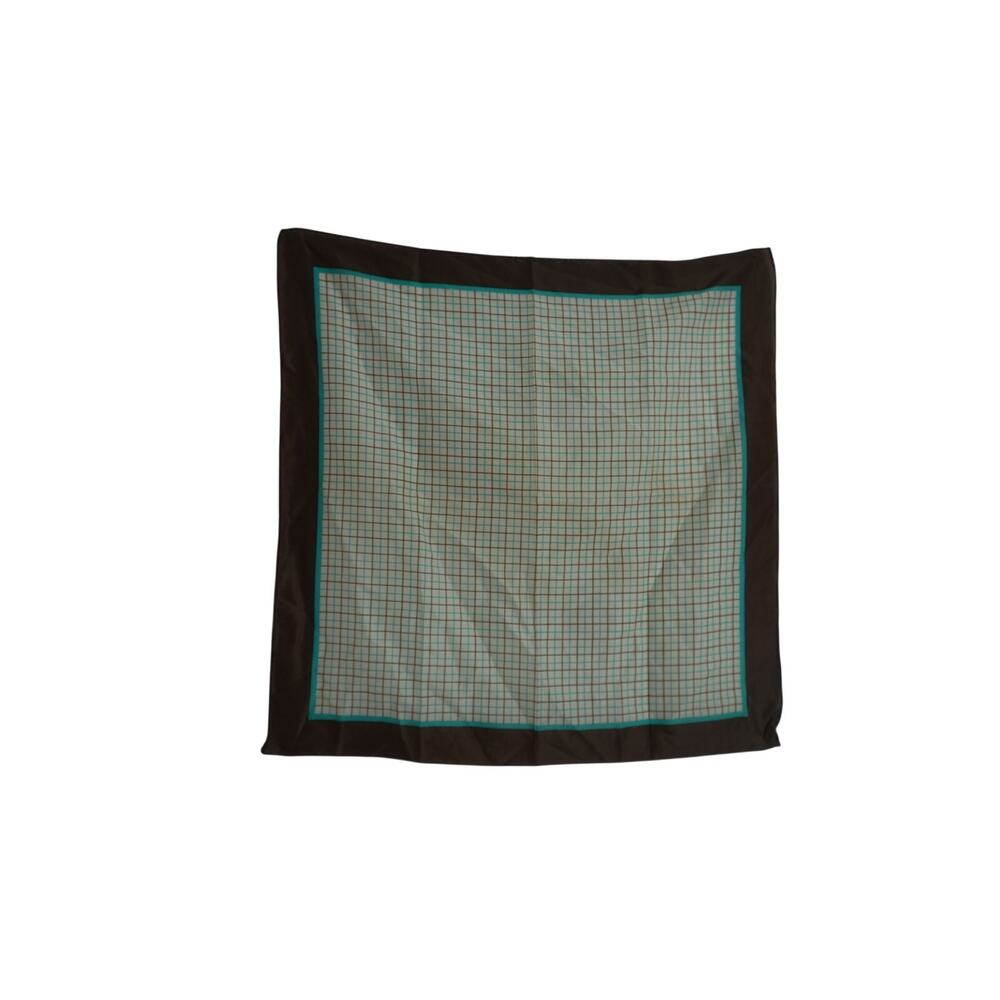 Vintage Glentex Square Scarf Brown Turquoise Grid Check Polyester Japan 27x27 - Picture 2 of 2